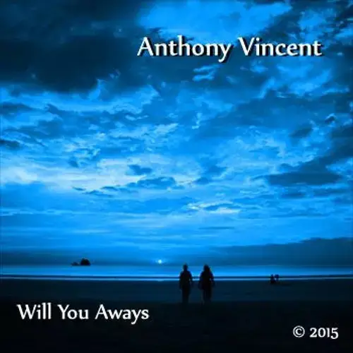 Two figures walking a beach under a vast twilight sky.